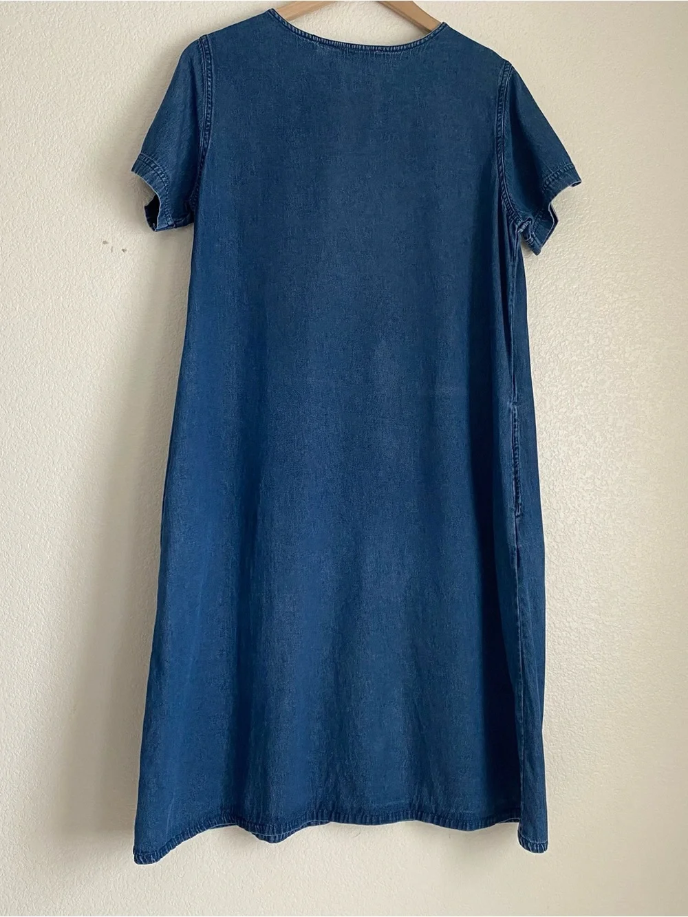 Vintage embroidered plaid patchwork garden butterfly denim dress with pockets, L - Picture 2 of 7